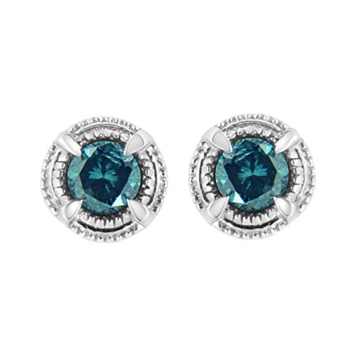 .925 Sterling Silver 1/2 cttw Treated Black Diamond Modern 4-Prong Solitaire Milgrain Stud Earrings (Black Color, I1-I2 Clarity)