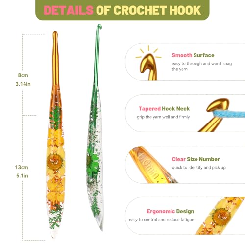 Image of Aeelike Crochet Hooks Set, 3.0mm-6.0mm Ergonomic Crochet Hooks with Long Floral Handle-Super Shinny and Unique for DIY Crfats Blnaket Sweaters, Ideal & Beautiful Gifts for Mothers Crocheting Lovers