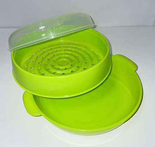 Cuiseur Vapeur Micro-Ondes en Plastique – 3 Pièces – Couvercle avec Valve, Bac à Eau et Panier – Vert Anis – Cuisson Rapide des Légumes, Riz ou Poisson