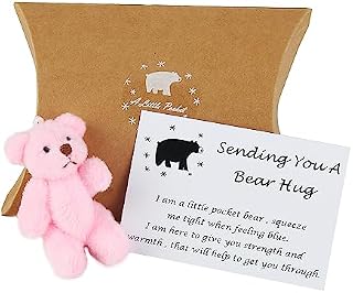 A little Pocket Bear Hug, Tiny Teddy Love Anti-Anxiety Token, Cute Comfort Sentimental Gift for Kids Friends Family Couples, Graduations Birthdays Weddings Special Occasions Encouragement (Pink)