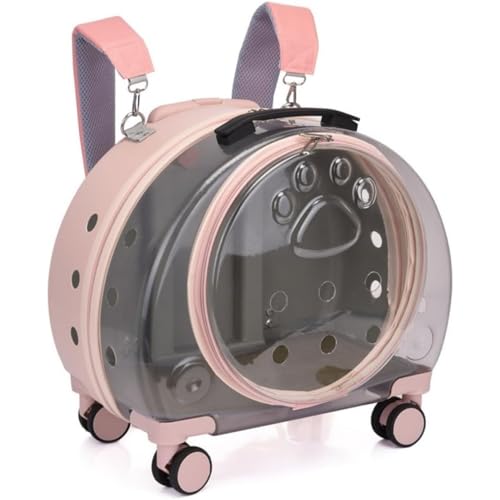 Kwueiit ペットキャリー キャスター付き 猫 ペットバッグ ショルダーバッグ 小型犬 軽量 犬 キャスター付き 多機能 アウトドアバッグ (半透明,粉っぽい)