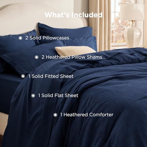 Image of Bedsure Full Comforter Set Navy - Bed in a Bag Full Size Bedding 7 Pieces, Cationic Dyed Bed Set Gift for Family, Navy Soft Bedding for All Seasons Comforter with Sheets, Pillowcases & Shams