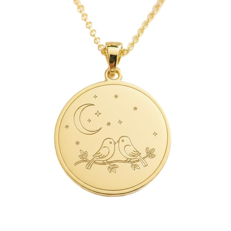 Pendentif oiseaux amoureux argent 925 plaqué or maille forçat 45cm