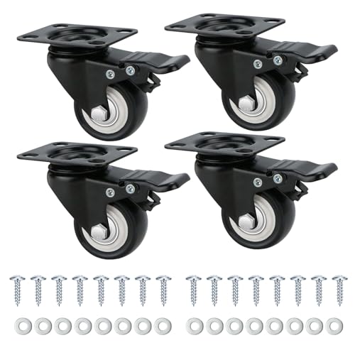 Heavy Duty Castor Wheels 50mm 360° Swivel Caster Wheels Set of 4, up to 240kg with 4 Safety Dual Brake + Screws, Transport Caster for Furniture, Trolleys, Workbenches, Cabinets
