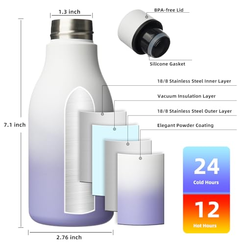 Image of BJPKPK Insulated Water Bottles, 12oz Stainless Steel Metal Water Bottle with Strap, BPA Free Leak Proof Jugs, Mugs, Flasks, Reusable Thermal Flasks for Sports & Travel, Lilac Elegance