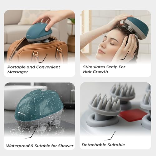 Image of Durafit91 RELAXA Rechargeable Scalp Massager | Oil Massager for Hair Growth | 96-Kneading Points Soft Medical-Grade Silicone Bristles | Detachable, Waterproof | Red Light Therapy for Stress Relief & Deep Relaxation (Purple)