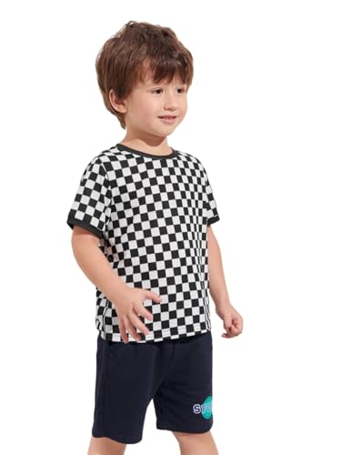 WDIRARA Toddler Boy's Plaid Short Sleeve Round Neck T Shirt Checkered Tops
