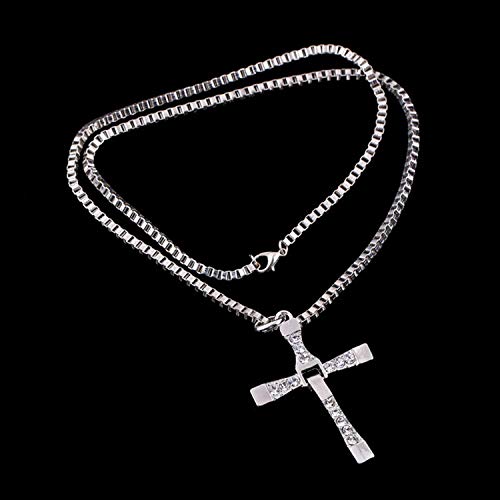 JinYu cross Necklace Pendant Vin Diesel Necklace Men's Jewelry with Box (Silver)2