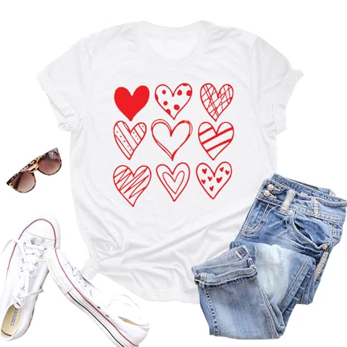 Image of Valentines Shirts for Women Valentine Love Heart Printed Graphic Tshirt Cute Girls Casual Top