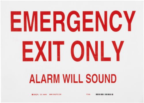Plaque de porte Emergency Exit Only Brady 84666 en polyester rouge et blanc 35x25 cm
