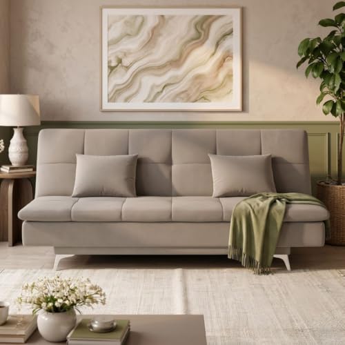Image of Velum 3 Seater Sofa for Living Room & Office | Premium Fabric Upholstery | Solid Wood Frame | Comfortable Seating | 3 Years Warranty (Beige, Sofa Cum Bed)