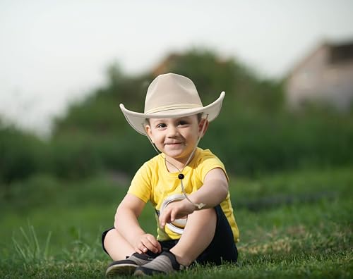 Image of Jastore Kids Girls Boys Wide Brim Western Cowboy Cowgirl Hat with Wind Lanyard Felt Fedora Hat