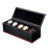 ZGHQHCDRH Joyero, Caja de reloj con 5 ranuras fibra carbono for hombres y mujeres, estuche almacenamiento for exhibición pulseras joyería almohadas extraíbles