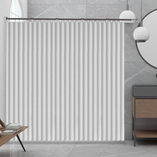 Klappbar Duschvorhangstange mit Wasserdicht Duschvorhang, Verstellbare Ausziehbar Duschstange Ecke, 360° Drehbar Duschvorhangwinkelstangen Duschvorhangstangesystem für Badewannen/Bad (Grau 5-fach)