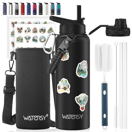 Image of 40oz Insulated Water Bottle (Cold for 48 Hrs),BPA Free&Leak Proof,Stainless Steel Water Flask,Water Jug with Straw Spout Lids for Gym,Hiking,Travel,Black