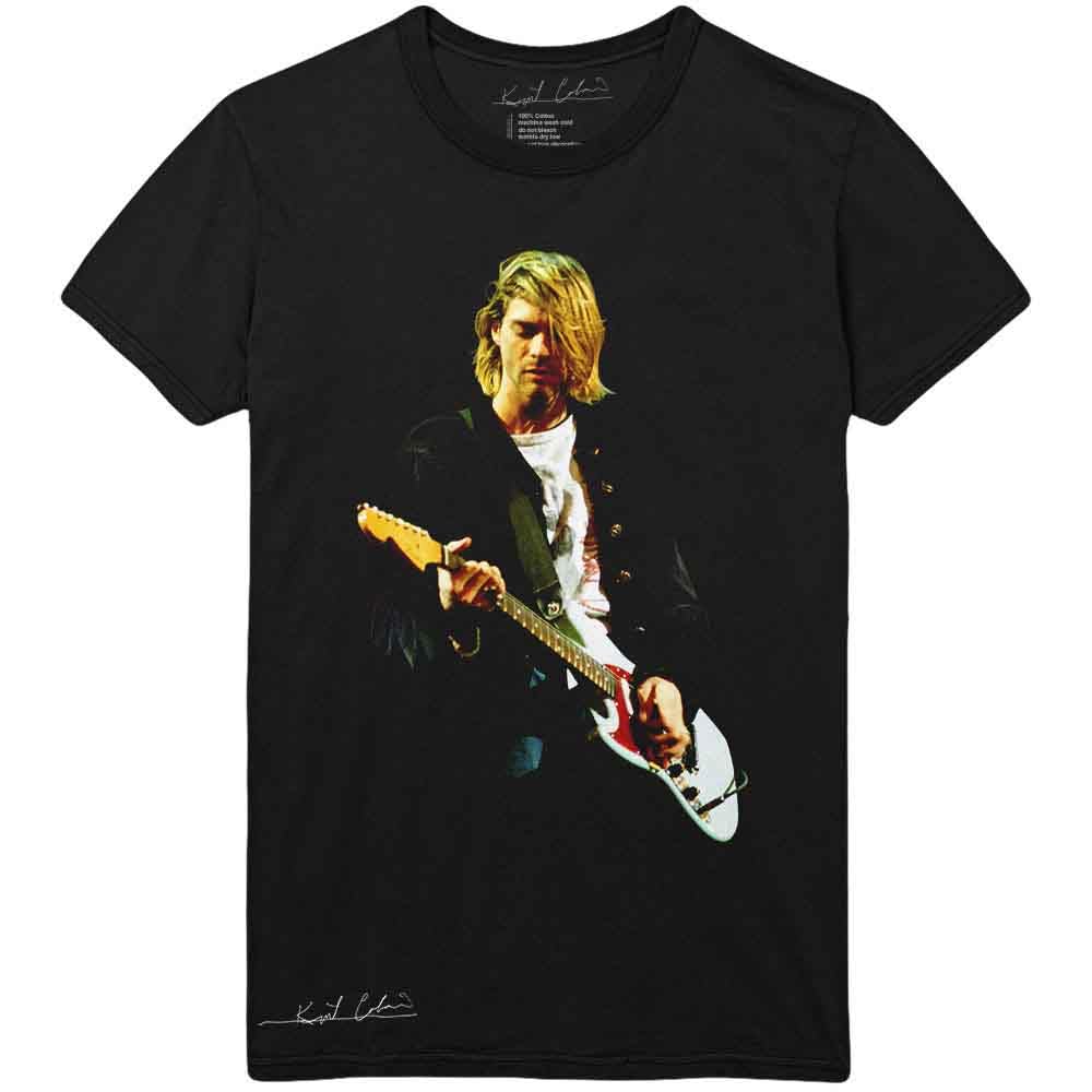 Kurt Cobain T Shirt Guitar Photo Colour Logo Official Unisex Black XL