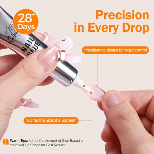 GELLAKTIK 10g Nail Glue for Press On Nails - Super Strong, Quick Drying, Long Lasting Adhesive for Fake Acrylic Nails & Tips, No UV Light Needed, Includes Nail Glue Remover for Press On Tips