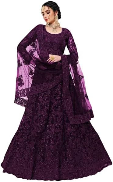 Mahadev FashionWomen's Silk Semi Stitched Lehenga Choli (B4U Lehenga Choli_Wine_Free Size)