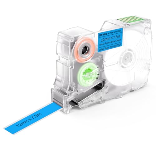 SUPVAN G-Series Continuous Label, 0.47'' W × 24.6' L, Black on Blue