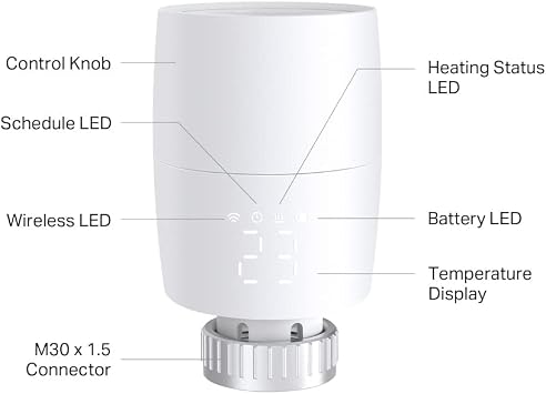 TP-Link KE100 Kasa Smart Thermostat Radiator Valve, Energy Saving, LED Display Thermostat Valve, TRV Schedule, Works with Alexa and Google Home, Easy Installation