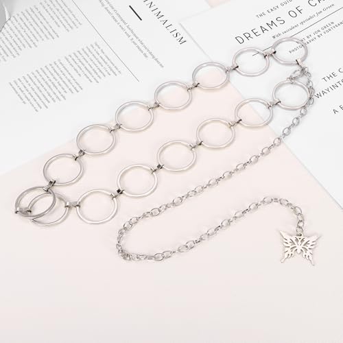 uxcell Western Metal Concho Chain Belt, Chain Waist Belts for Women Dresses Jeans Country Concert Outfit, Silver Hollow Circle4
