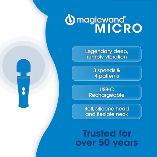 Image of Magic Wand Micro - Ultimate Massage & Relaxation - Cordless, Compact Multi-Speed Personal Handheld Wand Vibrator for Women, Men, & Couples - Body-Safe Silicone Head & Flexible Neck - HV-60
