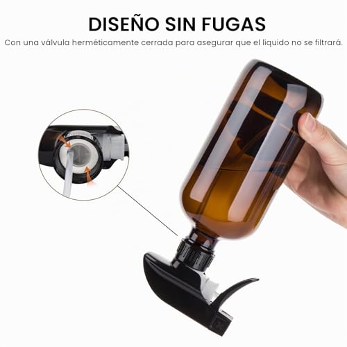 Miniatura 3 de Hmaimas Botellas De Vidrio Vacías Ámbar De 500 Ml Para Limpieza, Botella De Spray De Agua De Niebla Para Cabello, Jardinería Y Aceites Esenciales, Pulverizador De Gatillo Ajustable Con Ajustes De