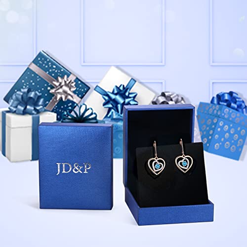 Jd&P Forever Love Heart Drop Dangle Earring Set With March Aquamarine Birthstone Zirconia, Rose Gold Tone Rhodium Plated, Birthday Anniversary Christmas Jewelry Gifts For Women Girls #TOP5