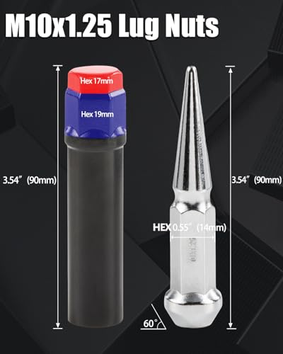 image for GAsupply 10x1.25 Spike Lug Nuts 16pcs, Closed End Bulge Acorn Chrome M