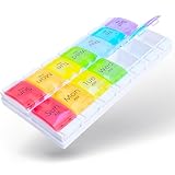 RMS Weekly and Daily Pill Organizer - 7 Day Pill Planner, Dispenser Case for Medication, Vitamin Supplements with Easy Press Open Design and Large Capacity (Twice Per Day)