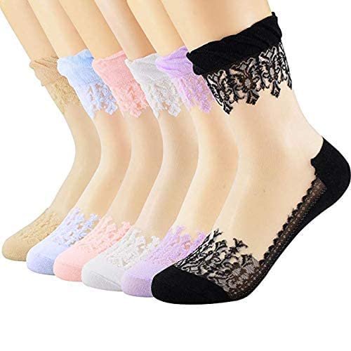 5 pair Ultra Thin Transparent Net Crystal Elastic Ankle Socks with Little Flowers Women/Girls-picture-33