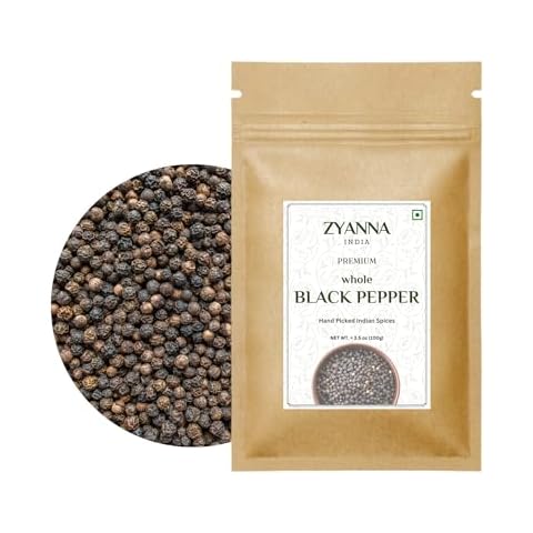Zyanna Black Peppercorns (Whole, 3.35oz-100g) - Premium Quality, Whole, Unprocessed, Non-GMO, Vegan, Gluten-Free, Suitable for Cooking and Grilling Cover