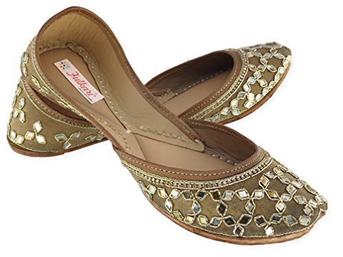 Image of Fulkari Women's Mirror Genuine Soft Leather Juttis | Bite and Pinch Free Jutis | Ladies Punjabi Jutti | Wedding Flat Stylish Mojari | Phulkari Ethnic Flats For Girls |