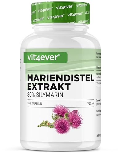 Extracto de cardo mariano 365 cápsulas con 500 mg cada una - 80% contenido de silimarina - 12 meses - alta dosis - vegano