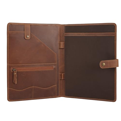 Image of KomalC Leather Portfolio Folder with Button Closure | Business Padfolio for Professionals | Vintage Organizer with Legal Pad Holder, Card Slots & Document Pockets (Serena)