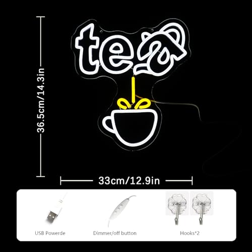 Image of Tea Neon Sign Teapot LED Neon Light White Tea Bar Neon Sign Decor Hanging for Coffee Station, Teahouse, Restaurants, Home, Farmhouse, Kitchen Decoration