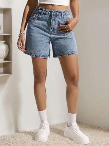 Image of Nifty Women's Denim Stretchable Relaxed Fit Shorts|| Back Pocket Bow Tie Detail