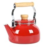 Mr. Coffee Quentin 1.5 QT Enamel On Steel Tea Kettle w/Wood Handle – Red