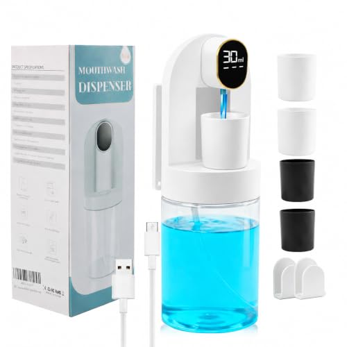 Image of Mouthwash Dispenser for Bathroom, Automatic Mouthwash Dispenser, 20.29 oz Touchless Electric Wall Mounted Mouth Wash Dispenser, 4 Modes with 4 Magnetic Cups for Kids & Adults,Bathroom Accessories Set