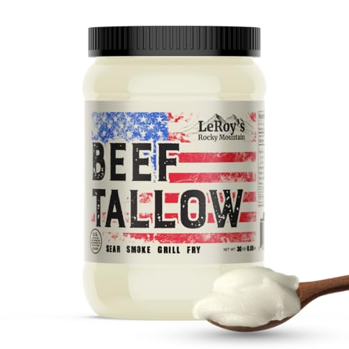 LeRoy’s Rocky Mountain Beef Tallow – 30 oz Jar – 100% Pure Rendered Beef Fat for Cooking,...