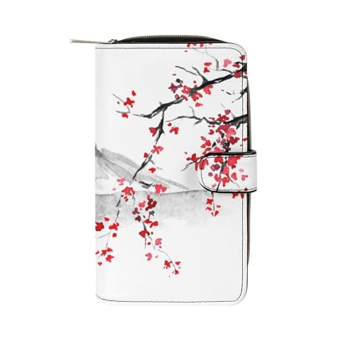 Portefeuille multifonctionnel en cuir pour ranger toutes ses cartes avec motif aquarelle japonaise