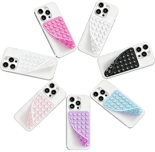Image of (7 Pack) Silicone Suction Cup Phone Case Mount Double Sided, Sticky Phone Grip with Higher Suction Power for Cell Phone, Pink & Blue & Clear & Black & White & Hot Pink & Lavender