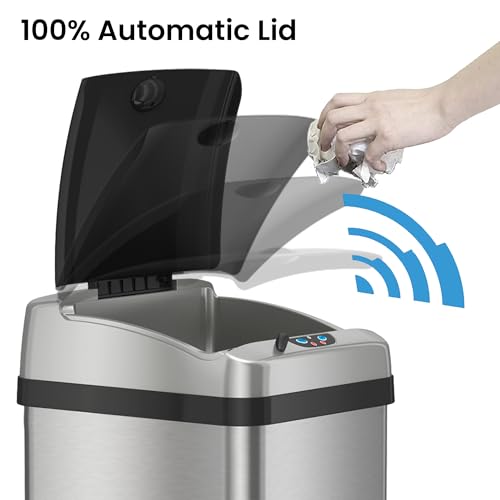 Image of iTouchless 13 Gallon Sensor Kitchen Trash Can with Lid and AC Adapter, Odor Filter, Platinum Limited Edition Garbage Bin Trashcan for Home Office Office Bedroom Living Room Garage Slim Waste Basket