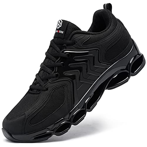 LARNMERN Chaussures de Sécurité Hommes Large Confort Chaussures de Securite Embout Acier Mode Respirante Amorti Chaussures de Travail Légere Chantiers et Industrie (Noir,44.5EU)