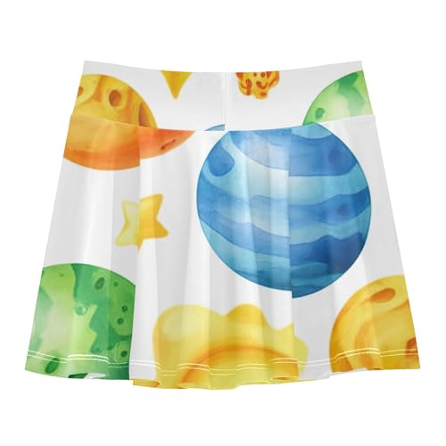 Joisal Cute Space Planets Tennis Skirts Kids Pleated Athletic Shorts Girls Skorts Flowy Skirt 4t2