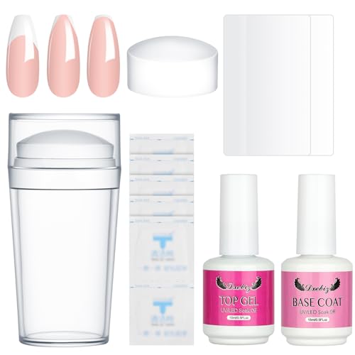 LOPHE Kit Pro Estampillage 6 en 1 - Tampon de Manucure Française avec Base/Top Coat, Stylo à Estampillage Transparent + Accessoires Nettoyage