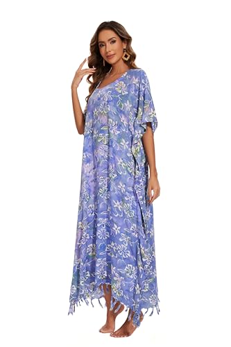 Image of Beautybatik Women Hand Blocked Batik Rayon Caftan Kaftan Bali Loungewear Maxi Plus Size Long Dress XL to 4X