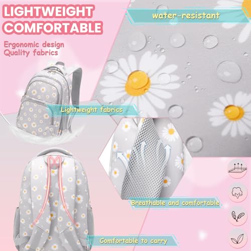 YJMKOI 3Pcs Daisy Prints Backpack for Girls Middle-School Elementary Students Bookbag Set with Lunch Box (Pink)4