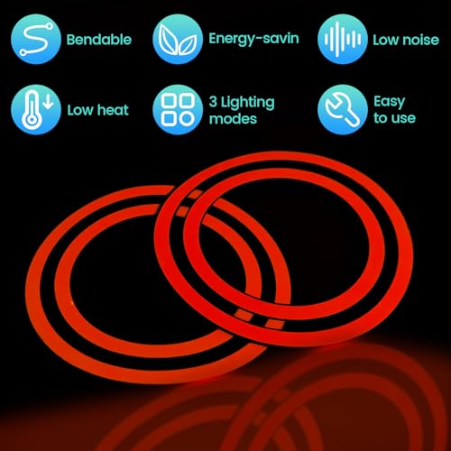 Image of EL Panel Light, Glowing LED Eyes Electroluminescent El Sheet Panel Light DIY Cuttable Round Ring EL Sheet Cosplay Mask Eyes Decoration with Battery Box (Red)