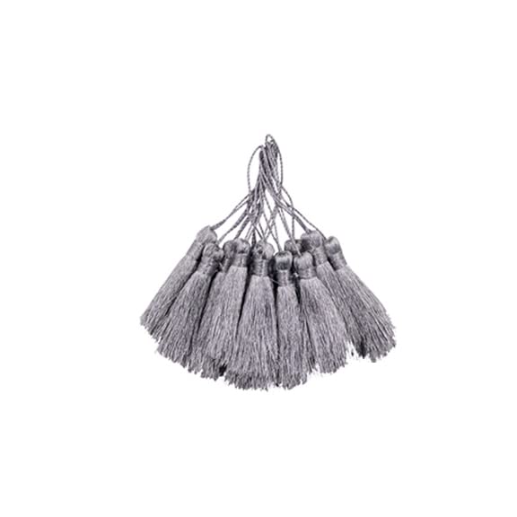 Handmade Long Zari Tassels, Pack of 10, Indian Tassels for Jewelry Making, DIY Wall Crafts and Projects (Silver/Grey)